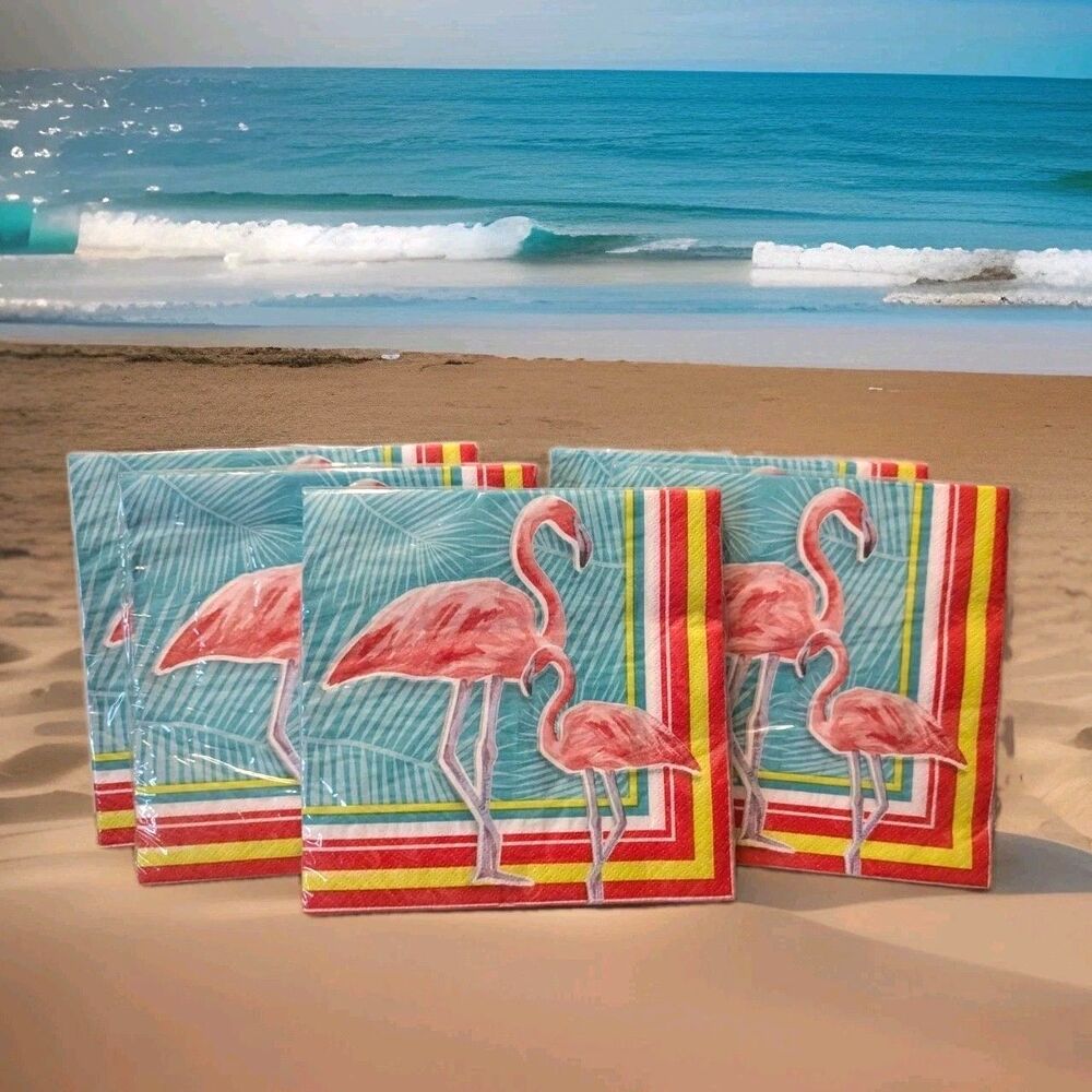 Party Creations Luau Flamingo Island Oasis Paper Napkins 5-packs 2-ply 80 Pc NEW